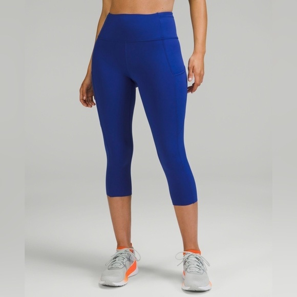 Lululemon fast and free leggings size 8 navy blue side pockets - Picture 1 of 5